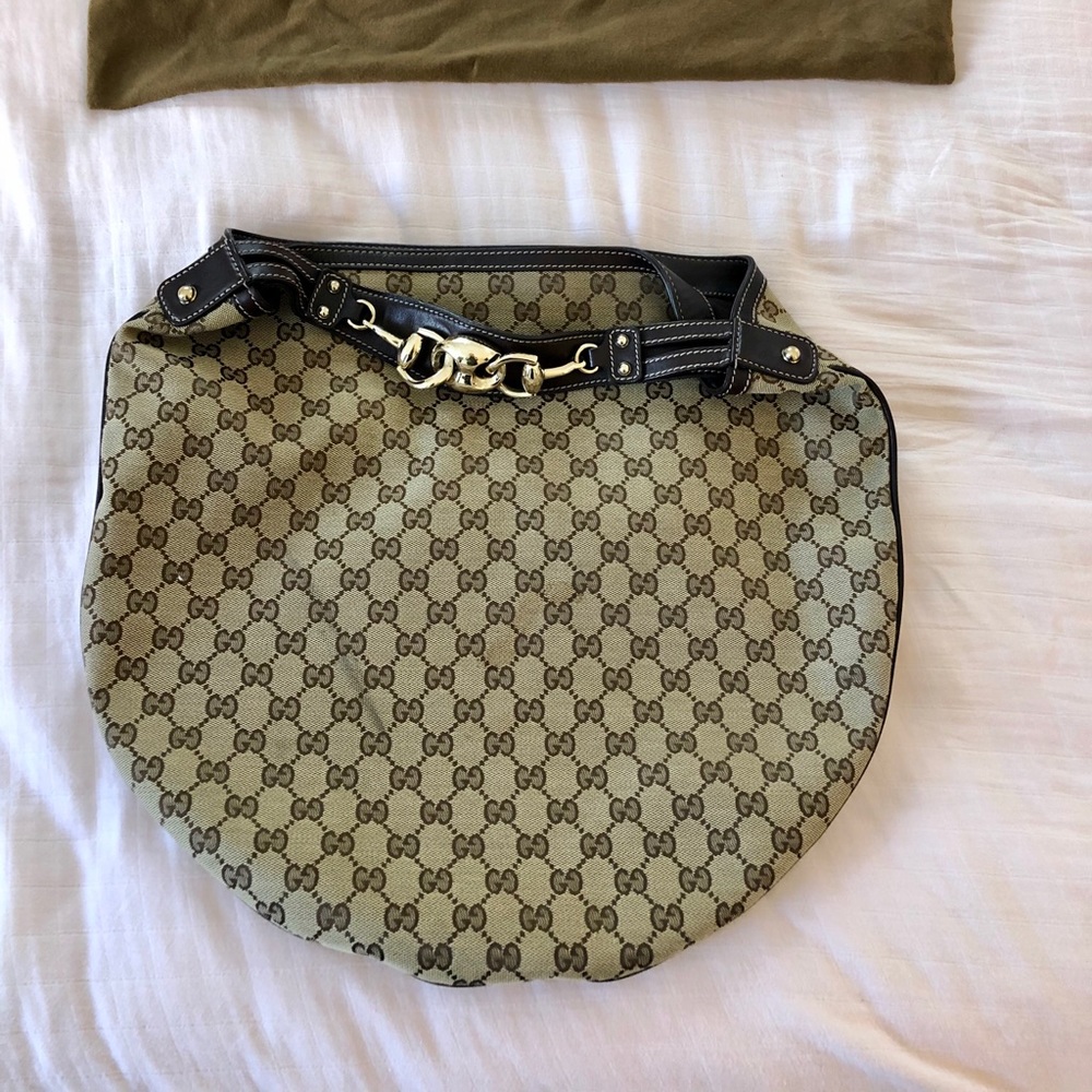 Gucci GG Logo Canvas Shoulder Bag Satchel
